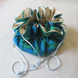 Blue Brocade Jewelry Travel Bag